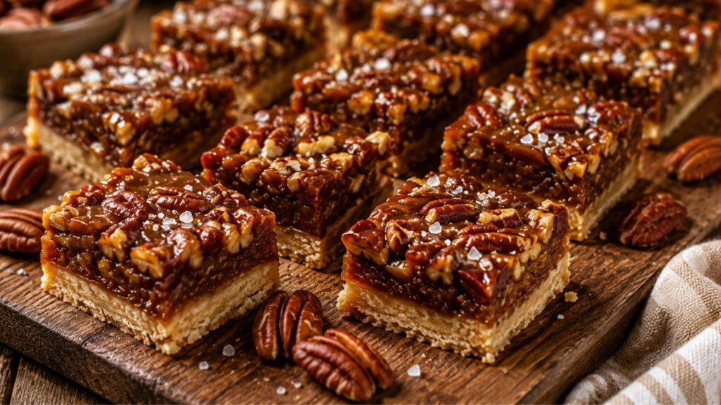 Salted caramel-pecan-short bread squares