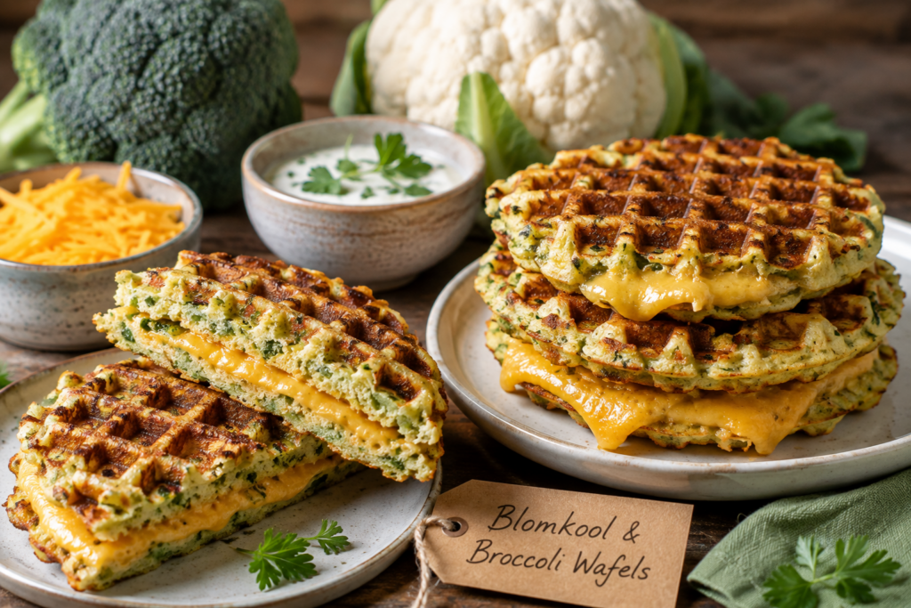 Brokkoli en Blomkool sout wafels