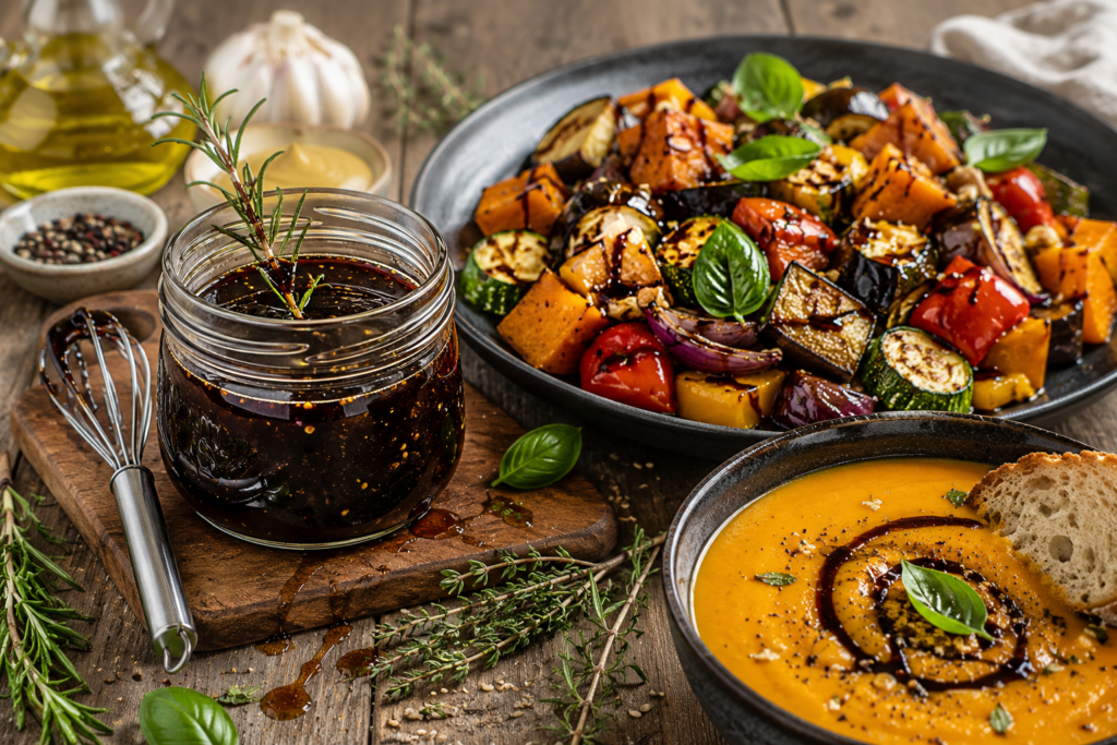 Geroosterde groente met balsamiese kruie sous