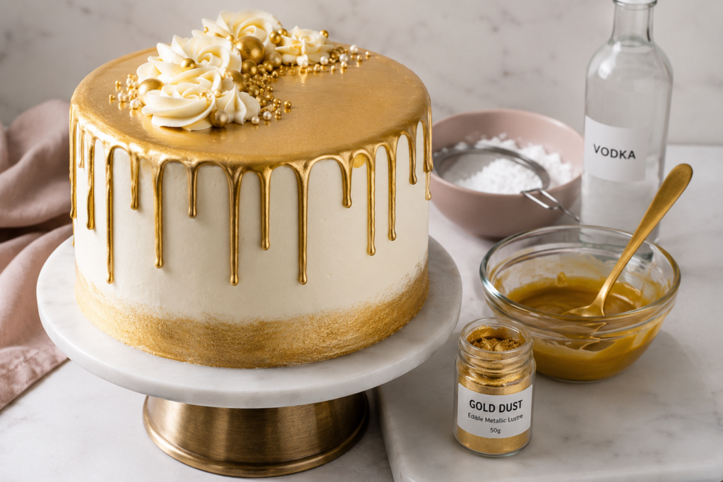 Gold dripping for cake art