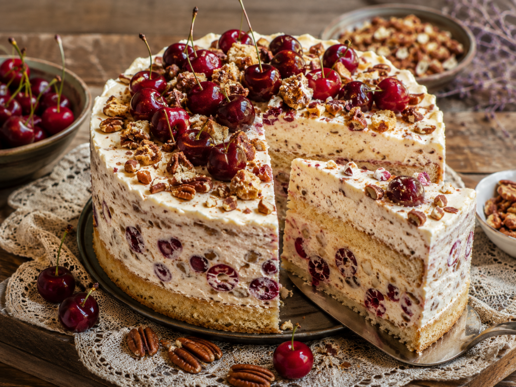 Kersie Nougat Pavlova koek