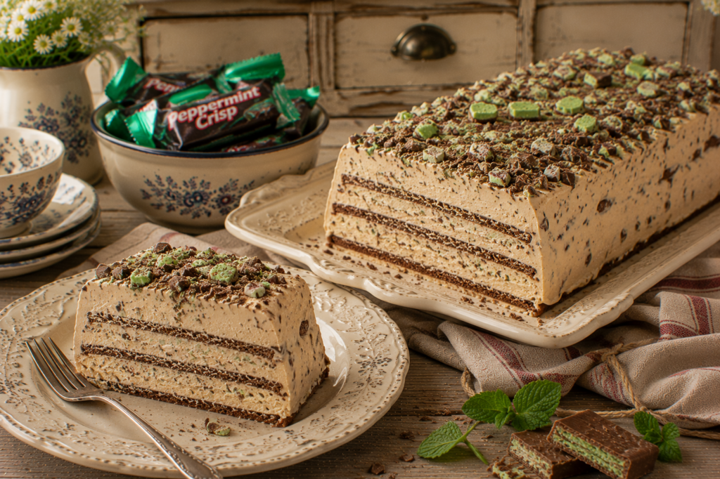 Peppermint crisp kaaskoek met sjokolade lae