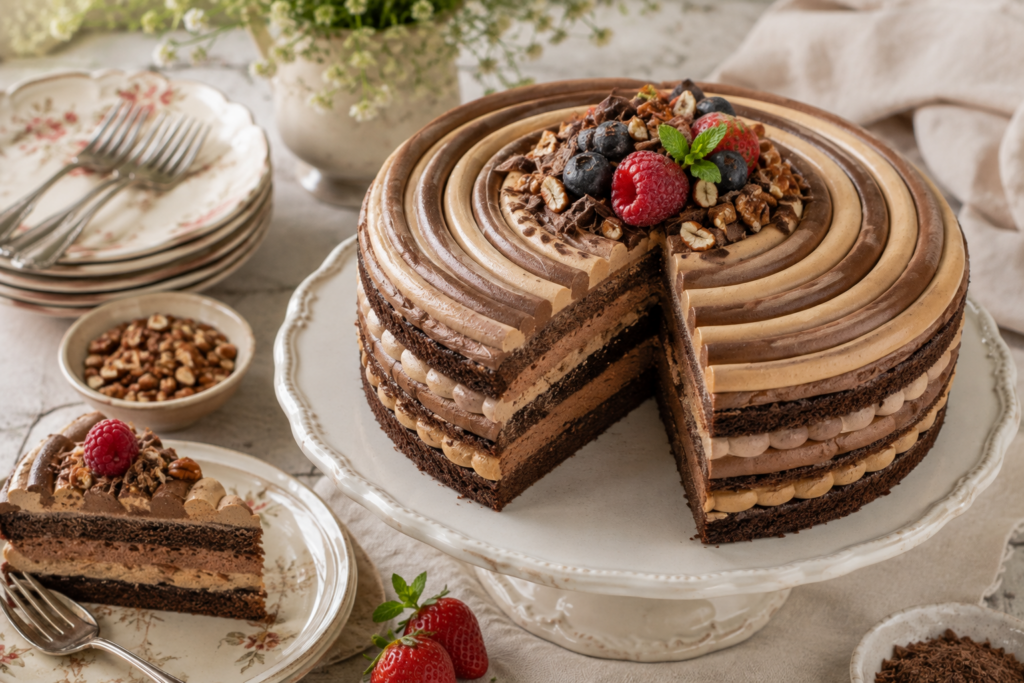 Sjokolade-Karamel Mousse koek